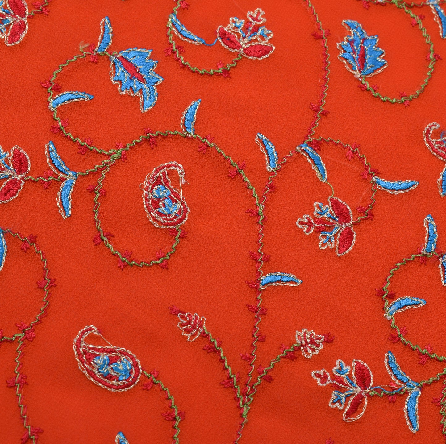 Sushila Vintage Orange Saree Art Georgette Silk Embroidered HEAVY Sari Fabric