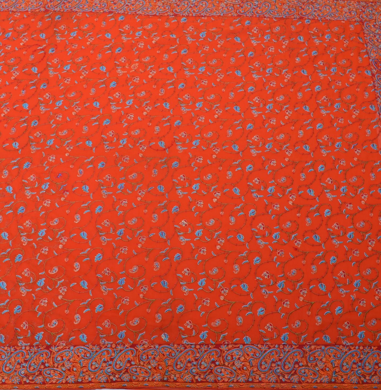 Sushila Vintage Orange Saree Art Georgette Silk Embroidered HEAVY Sari Fabric