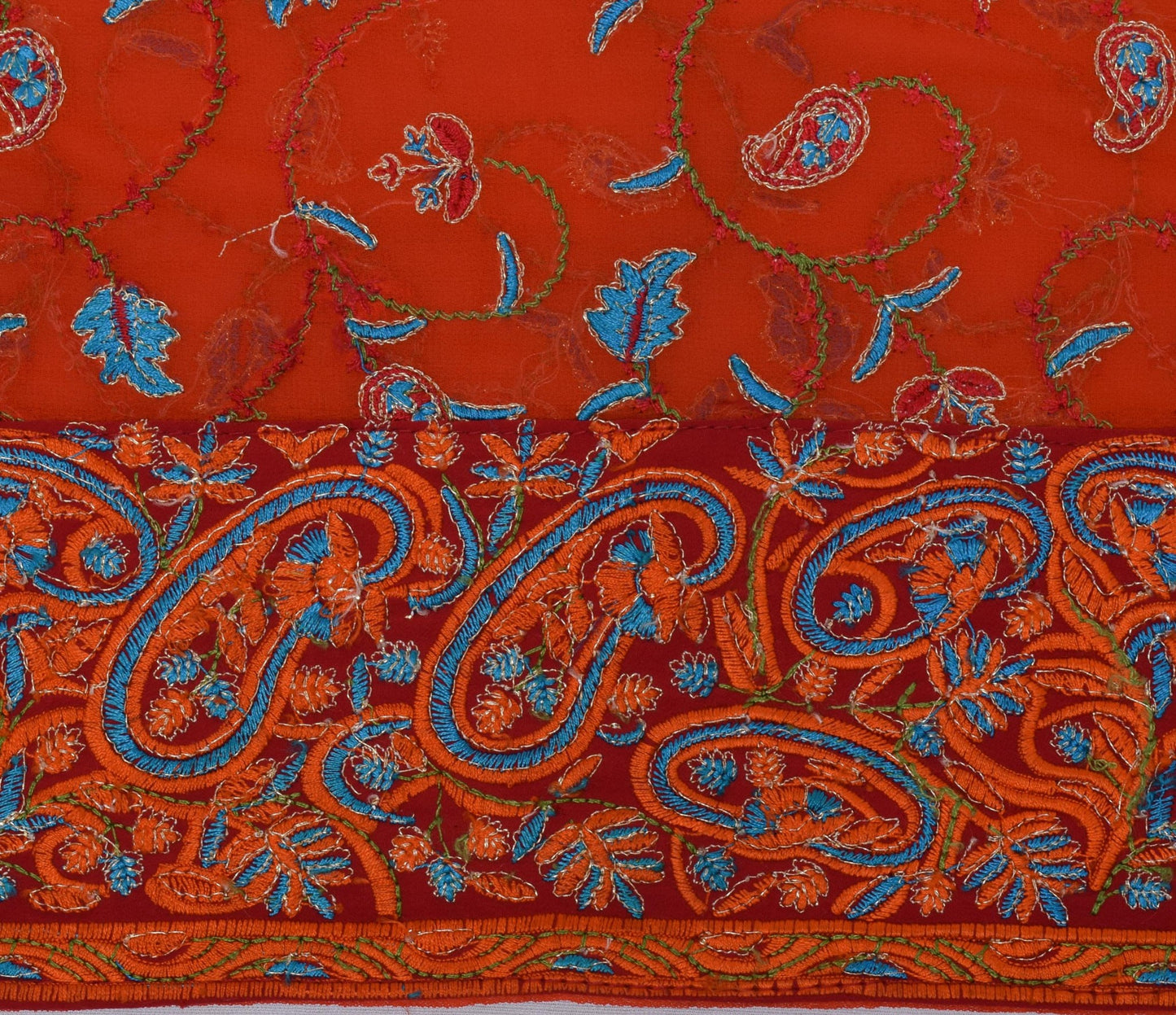 Sushila Vintage Orange Saree Art Georgette Silk Embroidered HEAVY Sari Fabric