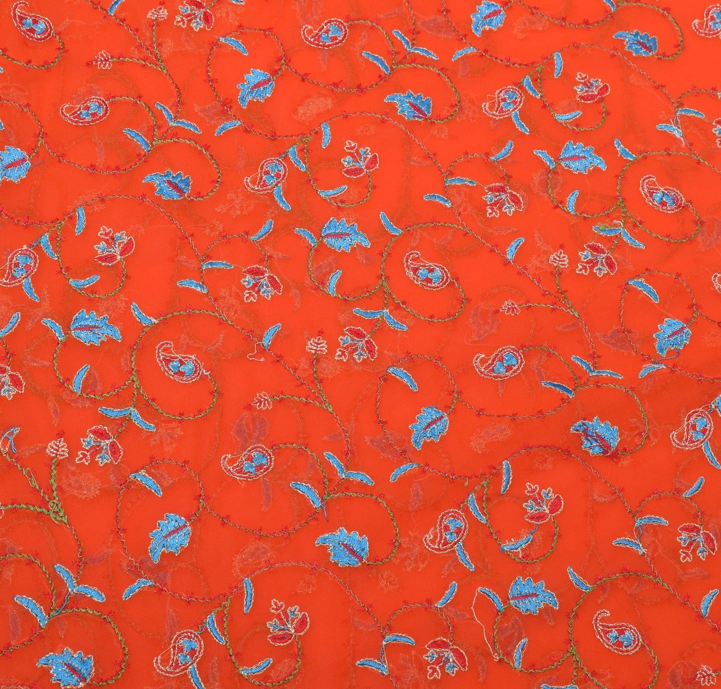 Sushila Vintage Orange Saree Art Georgette Silk Embroidered HEAVY Sari Fabric