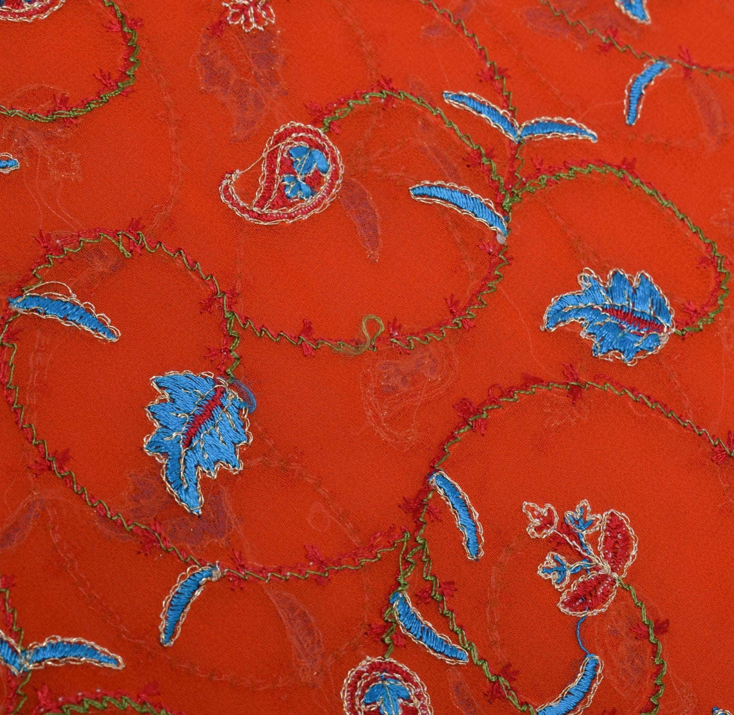 Sushila Vintage Orange Saree Art Georgette Silk Embroidered HEAVY Sari Fabric