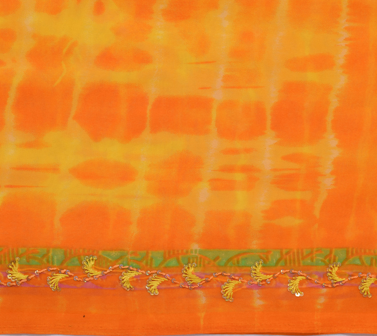 Sushila Vintage Yellow TieDye Saree Blend Georgette Hand Embroidered Sari Fabric