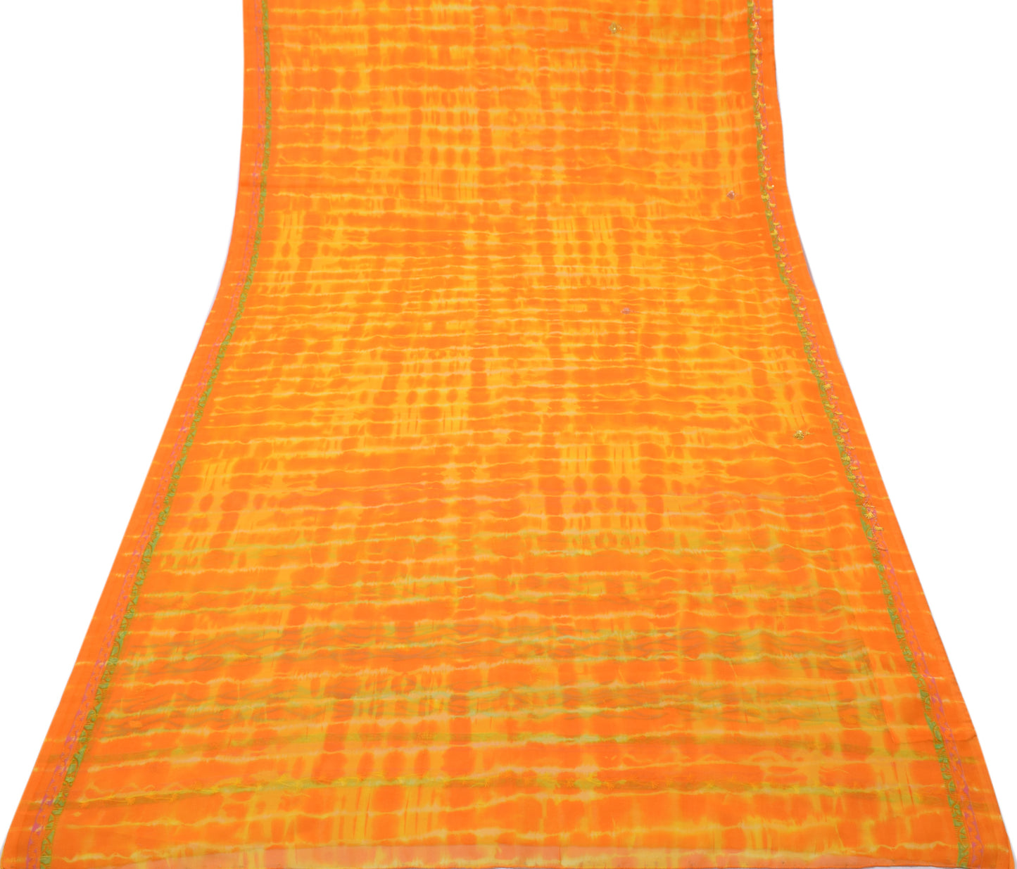 Sushila Vintage Yellow TieDye Saree Blend Georgette Hand Embroidered Sari Fabric