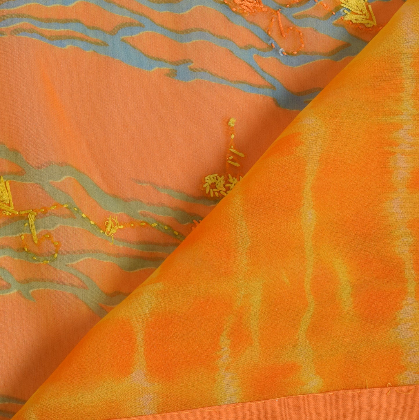 Sushila Vintage Yellow TieDye Saree Blend Georgette Hand Embroidered Sari Fabric