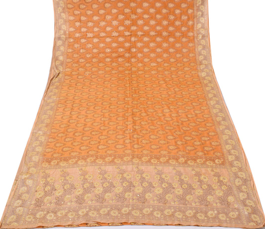 Sushila Vintage Mustard Saree 100% Pure Silk All Over Woven Floral Sari Fabric