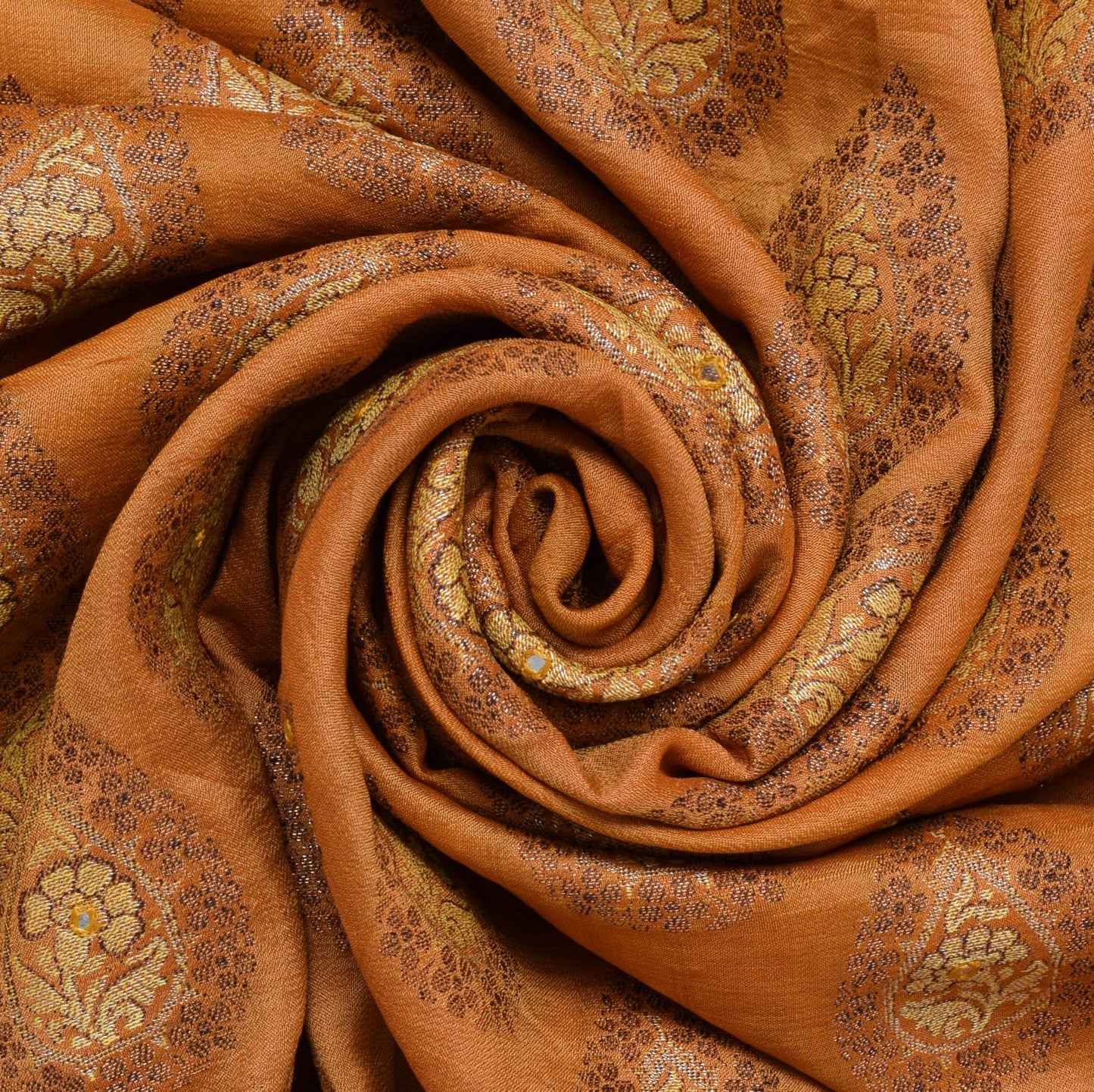 Sushila Vintage Mustard Saree 100% Pure Silk All Over Woven Floral Sari Fabric