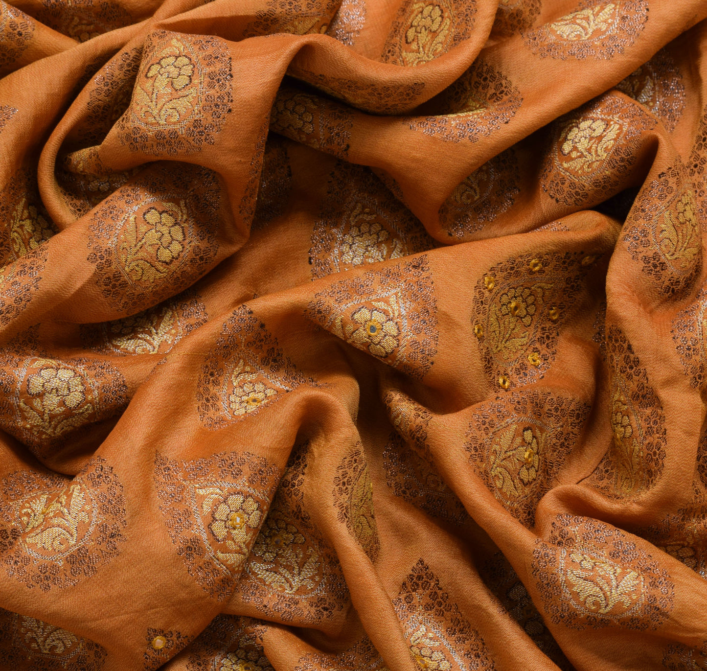 Sushila Vintage Mustard Saree 100% Pure Silk All Over Woven Floral Sari Fabric