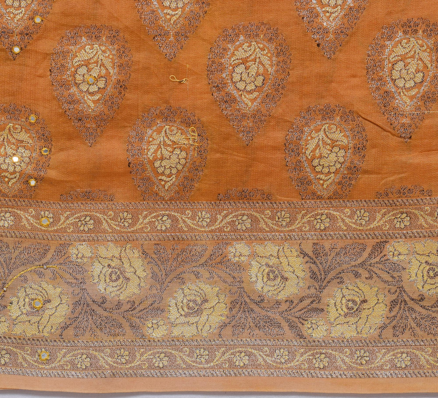 Sushila Vintage Mustard Saree 100% Pure Silk All Over Woven Floral Sari Fabric