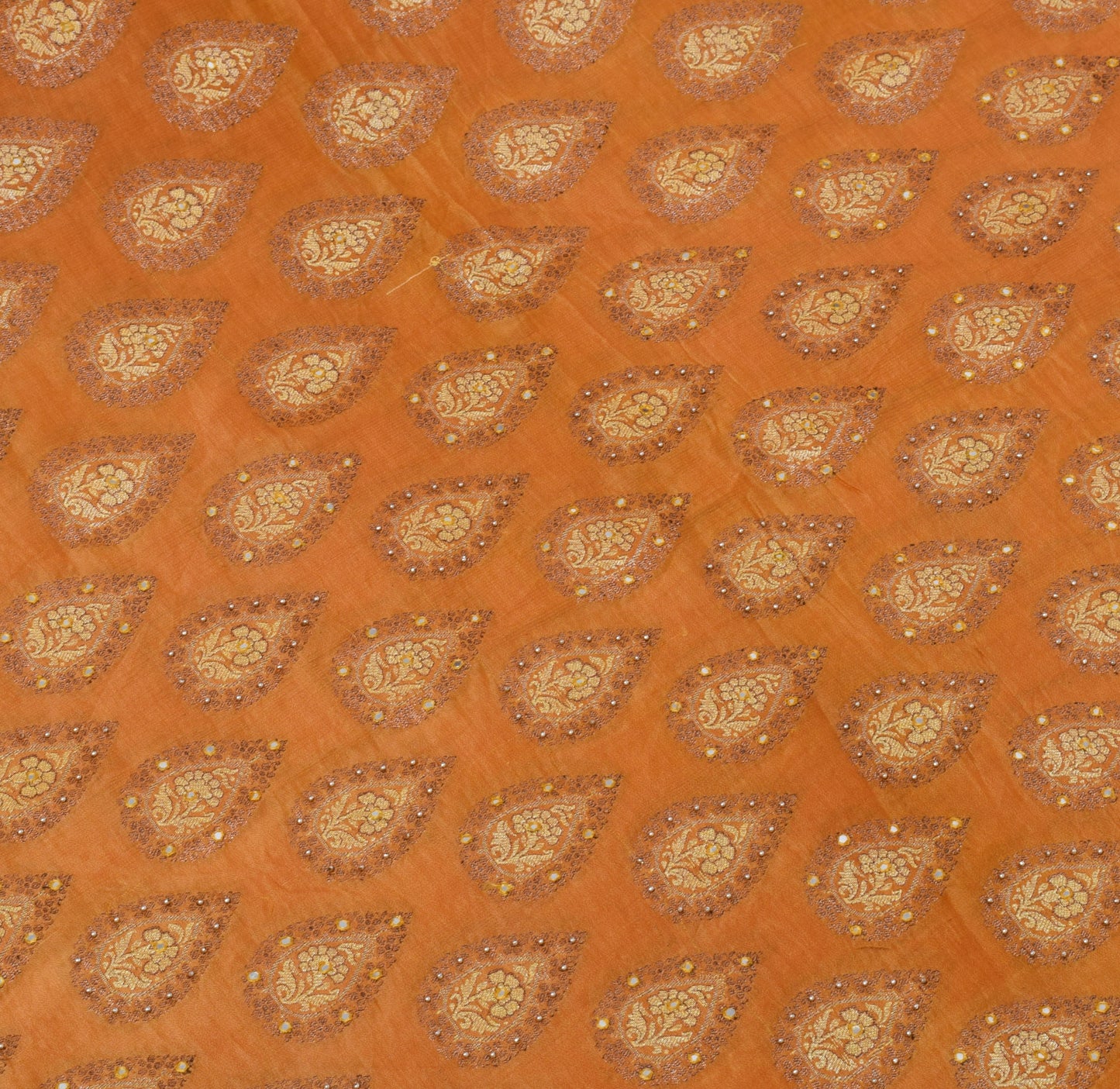Sushila Vintage Mustard Saree 100% Pure Silk All Over Woven Floral Sari Fabric