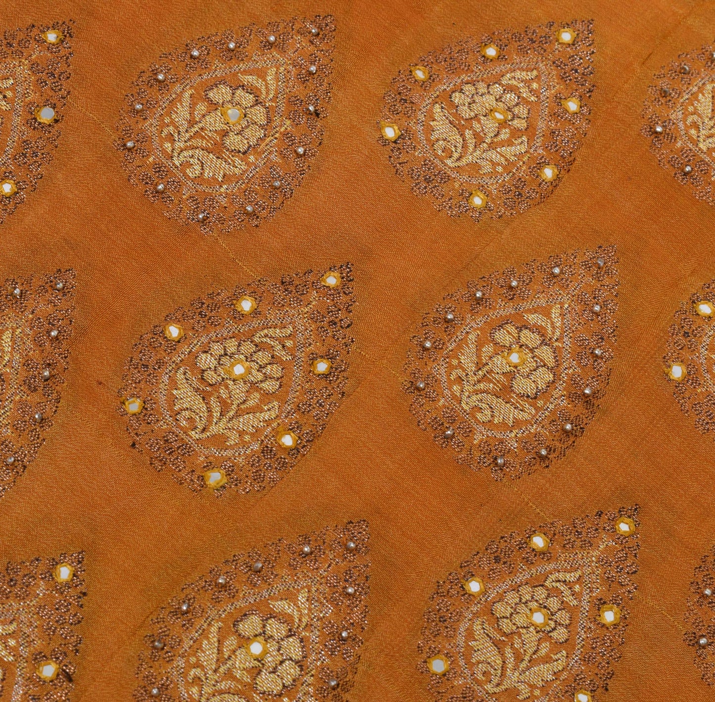 Sushila Vintage Mustard Saree 100% Pure Silk All Over Woven Floral Sari Fabric