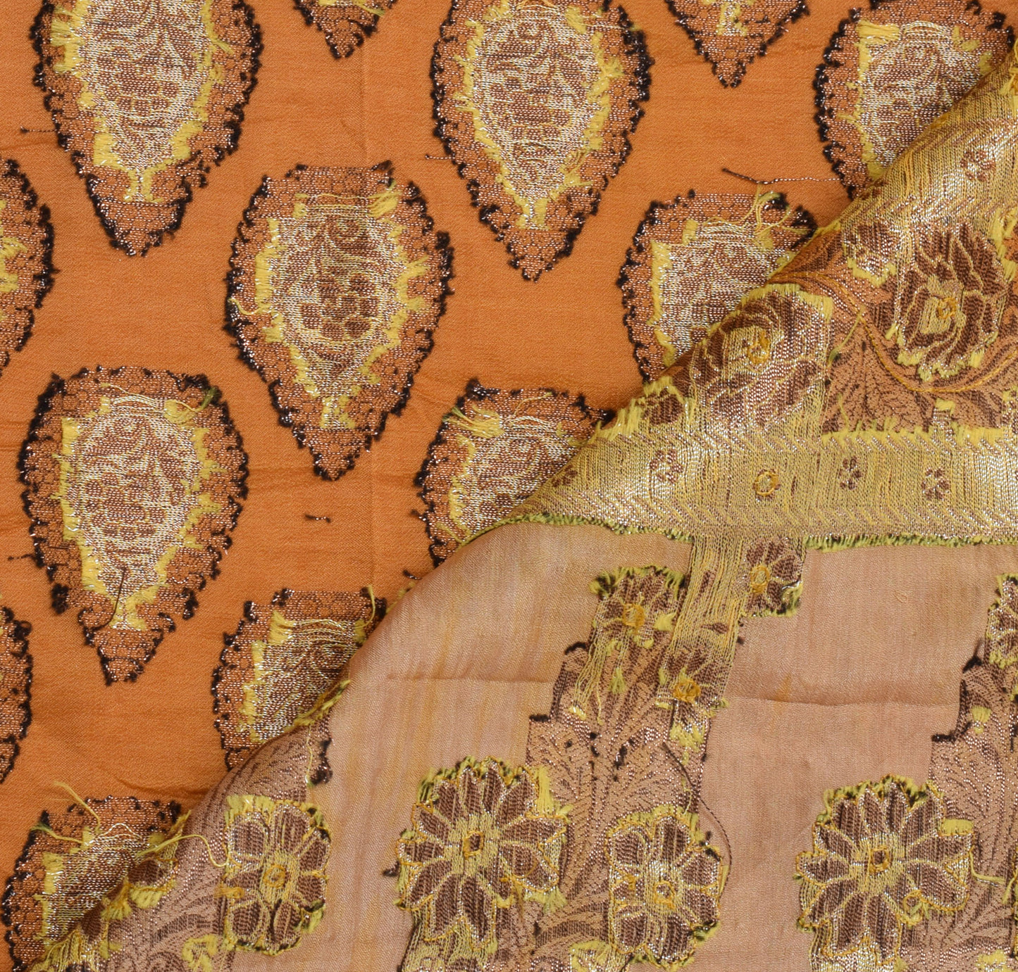 Sushila Vintage Mustard Saree 100% Pure Silk All Over Woven Floral Sari Fabric