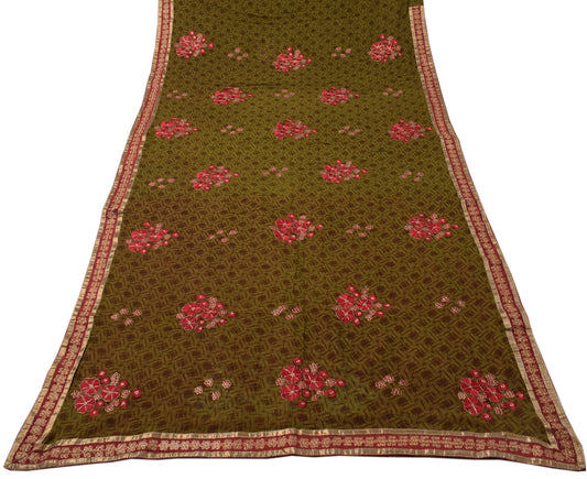 Sushila Vintage Green Saree Pure Georgette Silk Embroidered Floral Sari Fabric