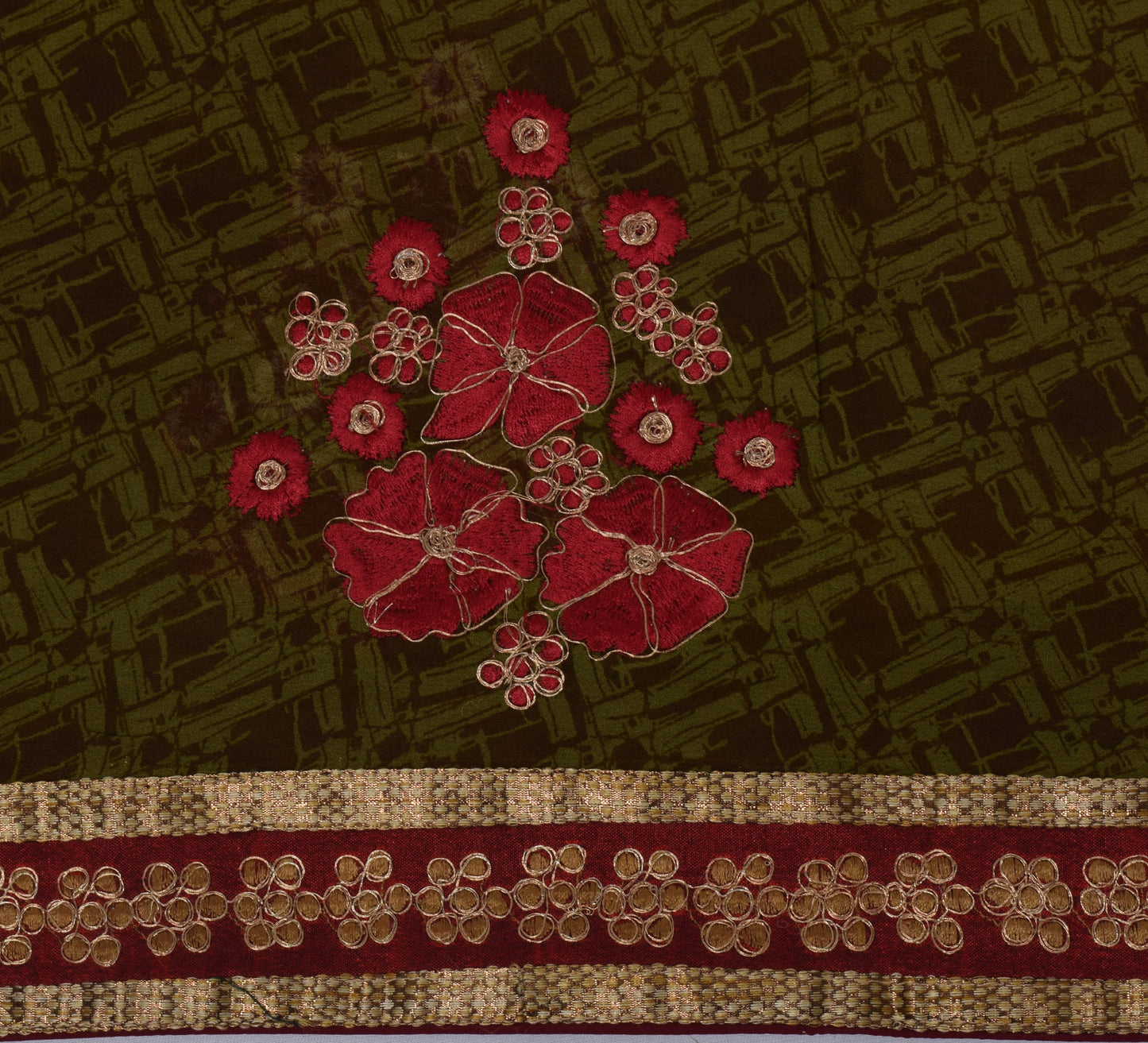Sushila Vintage Green Saree Pure Georgette Silk Embroidered Floral Sari Fabric