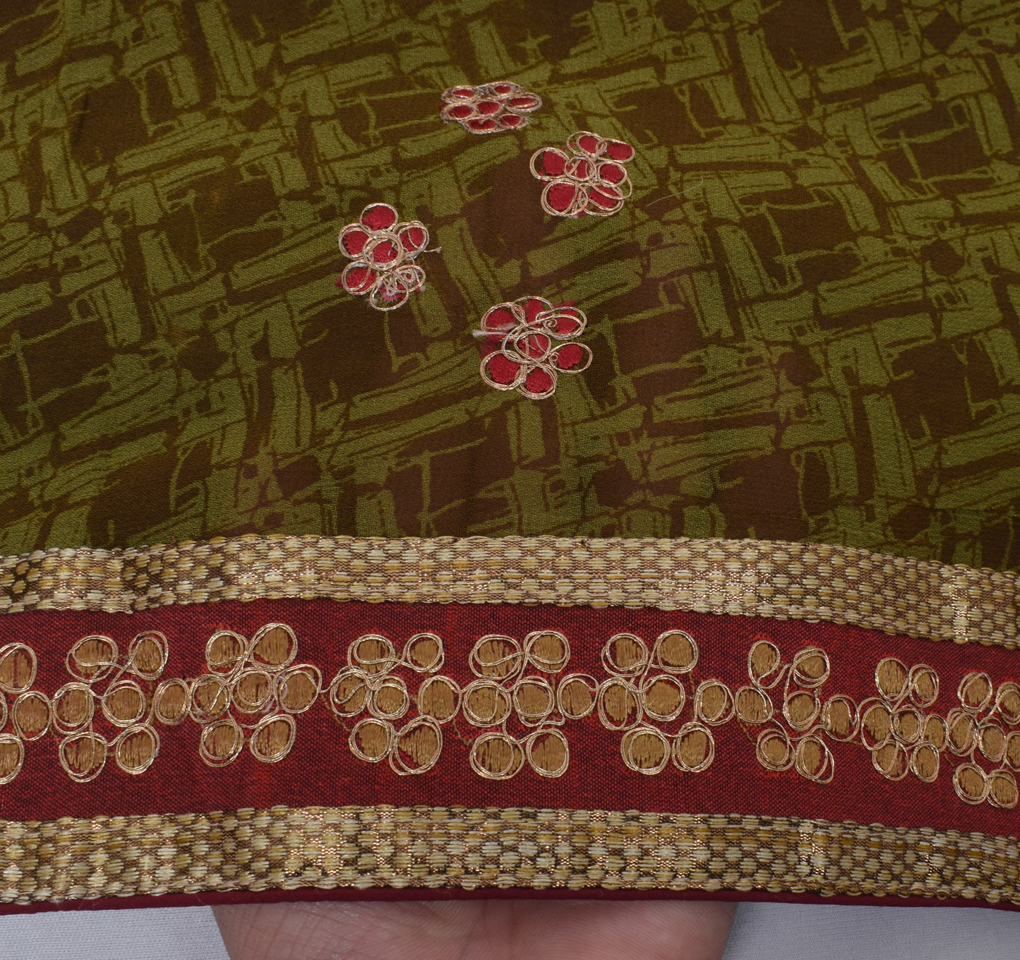 Sushila Vintage Green Saree Pure Georgette Silk Embroidered Floral Sari Fabric