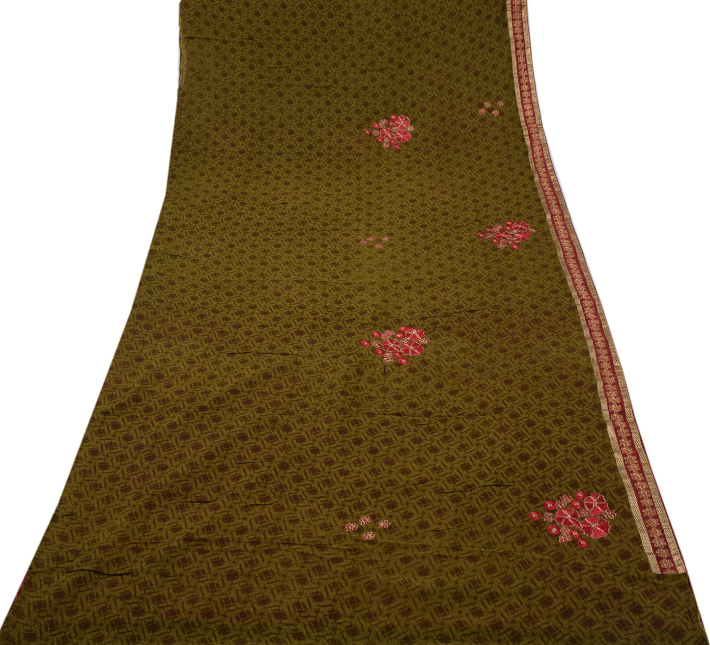 Sushila Vintage Green Saree Pure Georgette Silk Embroidered Floral Sari Fabric