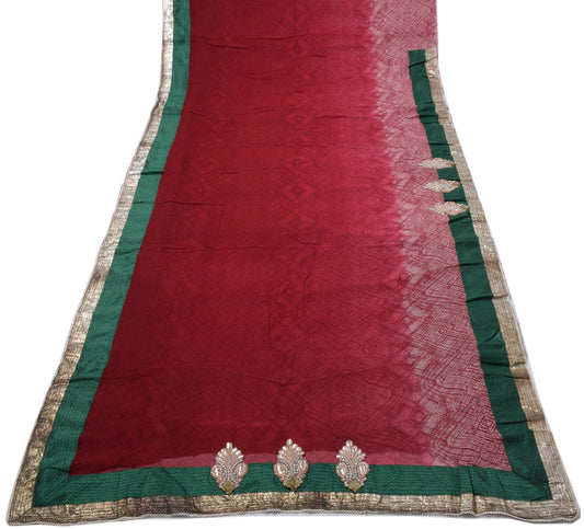 Sushila Vintage Maroon Sari Pure Georgette Printed Patch Work Border Sari Fabric