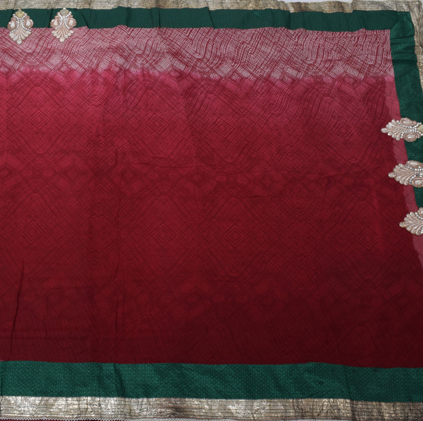 Sushila Vintage Maroon Sari Pure Georgette Printed Patch Work Border Sari Fabric