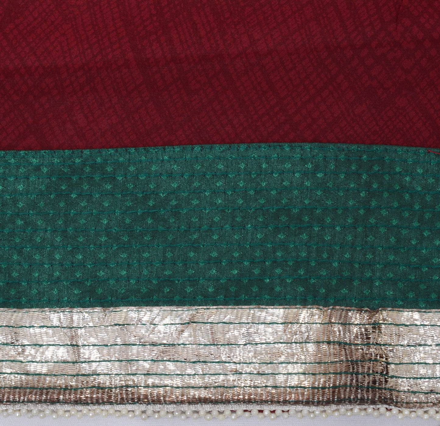 Sushila Vintage Maroon Sari Pure Georgette Printed Patch Work Border Sari Fabric