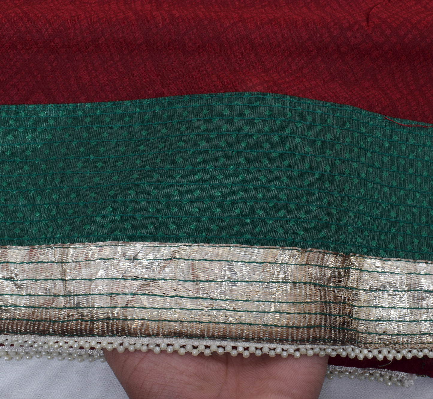Sushila Vintage Maroon Sari Pure Georgette Printed Patch Work Border Sari Fabric