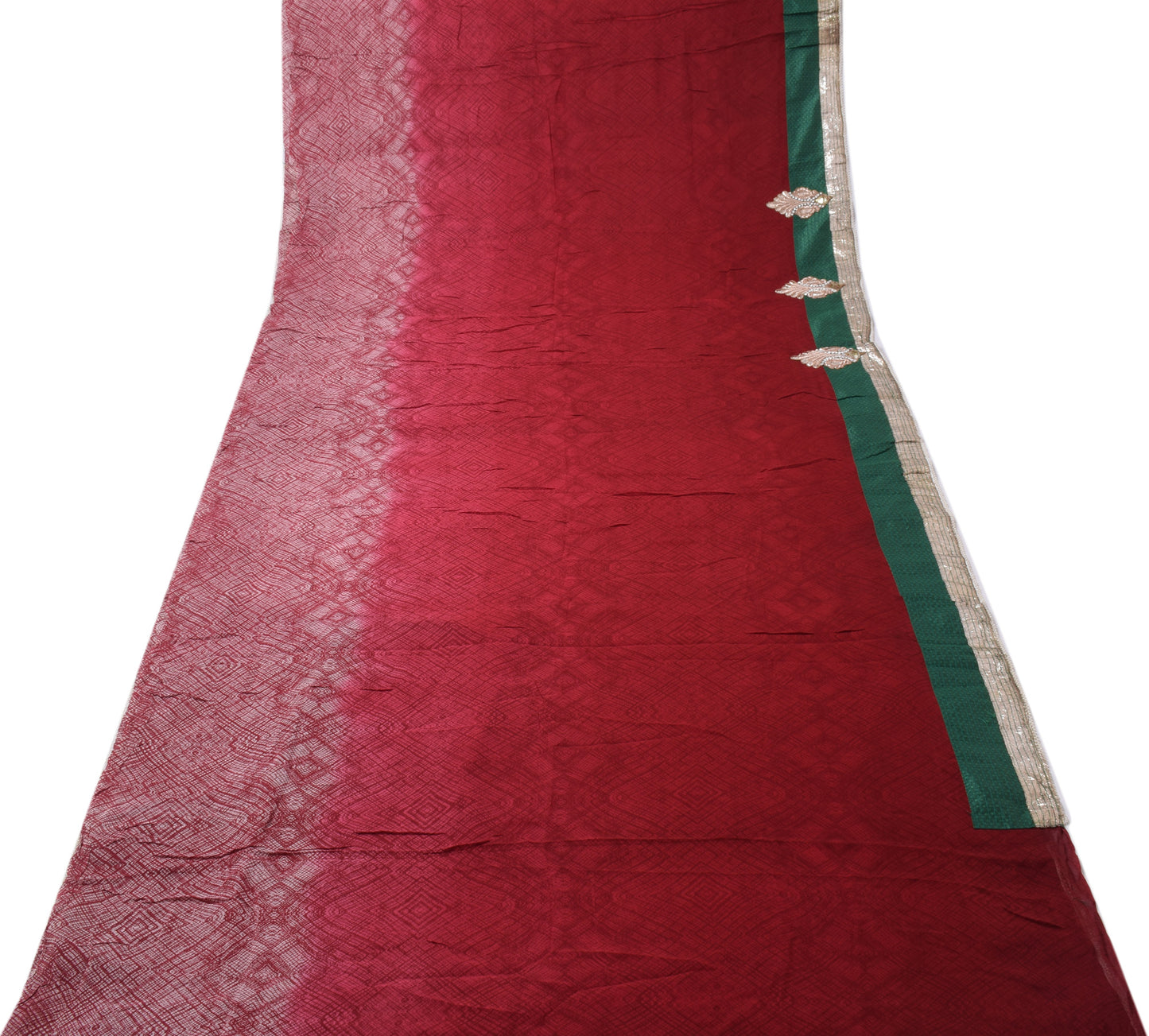 Sushila Vintage Maroon Sari Pure Georgette Printed Patch Work Border Sari Fabric