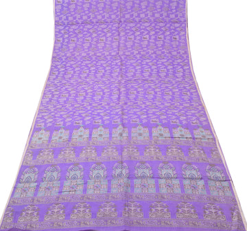 Sushila Vintage Purple Saree 100% Pure Silk Woven Birds & Floral Sari Fabric