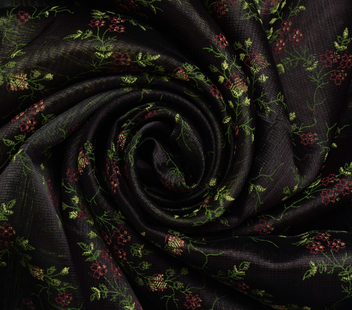 Sushila Vintage Brown Saree Pure Silk Printed Floral Indian 5 Yard Sari Fabric