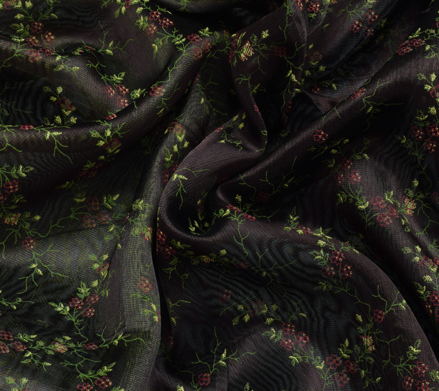 Sushila Vintage Brown Saree Pure Silk Printed Floral Indian 5 Yard Sari Fabric