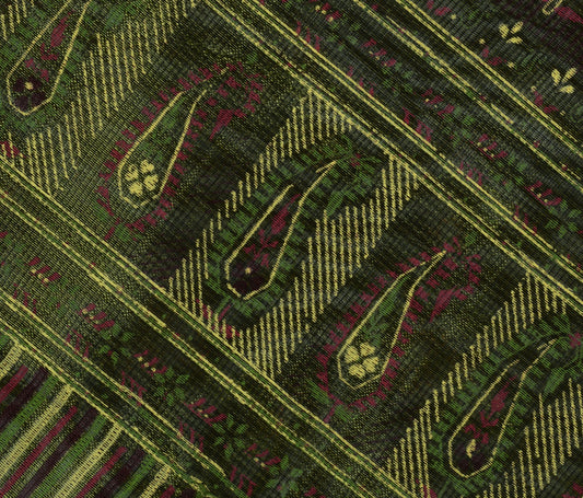 Sushila Vintage Brown Saree Pure Silk Printed Floral Indian 5 Yard Sari Fabric