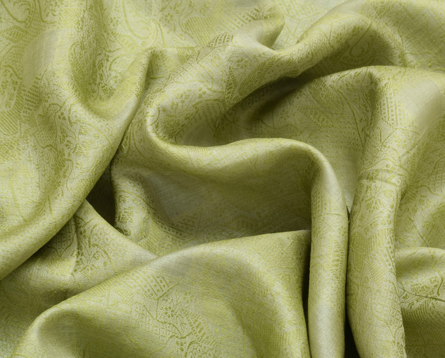 Sushila Vintage Green Sari Pure Silk Self Woven Floral Indian 5 Yard Sari Fabric