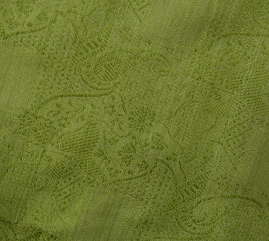 Sushila Vintage Green Sari Pure Silk Self Woven Floral Indian 5 Yard Sari Fabric