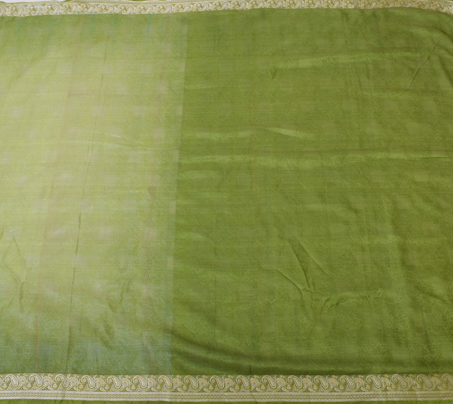 Sushila Vintage Green Sari Pure Silk Self Woven Floral Indian 5 Yard Sari Fabric