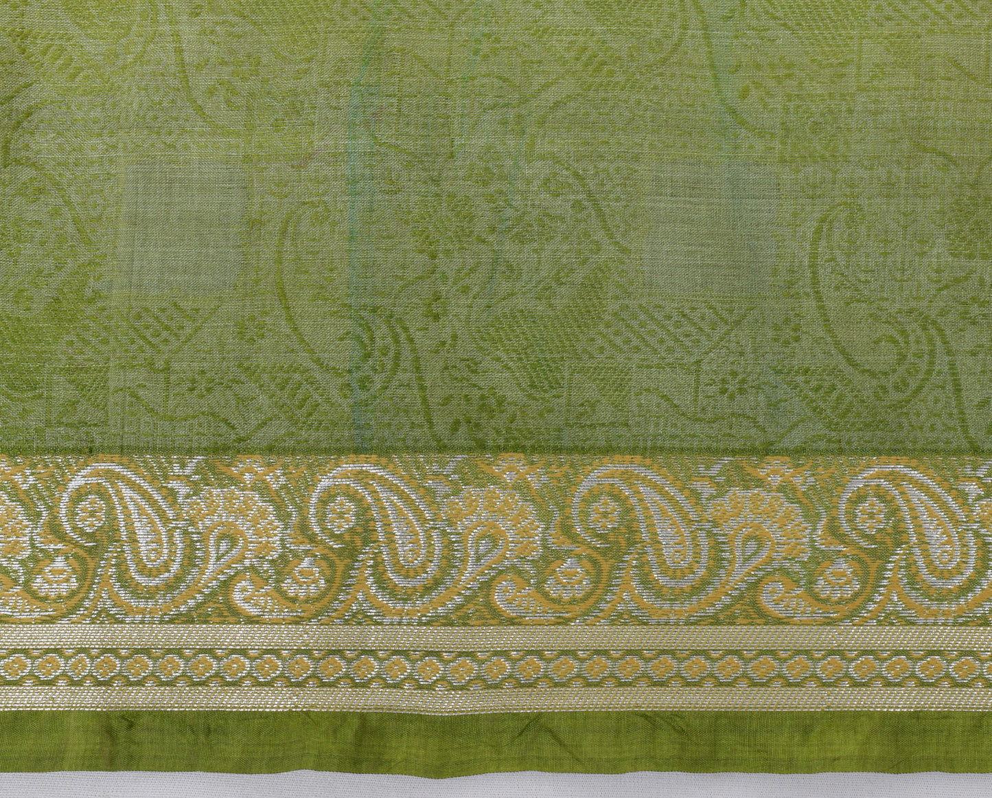Sushila Vintage Green Sari Pure Silk Self Woven Floral Indian 5 Yard Sari Fabric