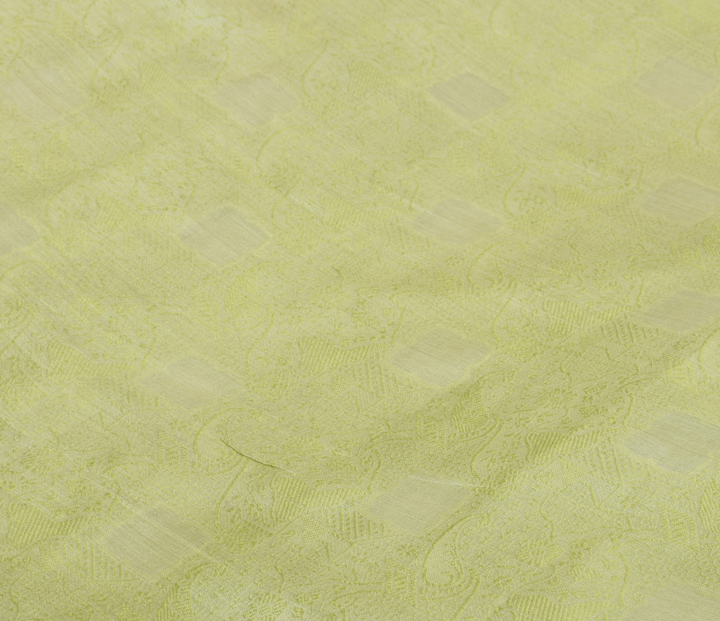 Sushila Vintage Green Sari Pure Silk Self Woven Floral Indian 5 Yard Sari Fabric