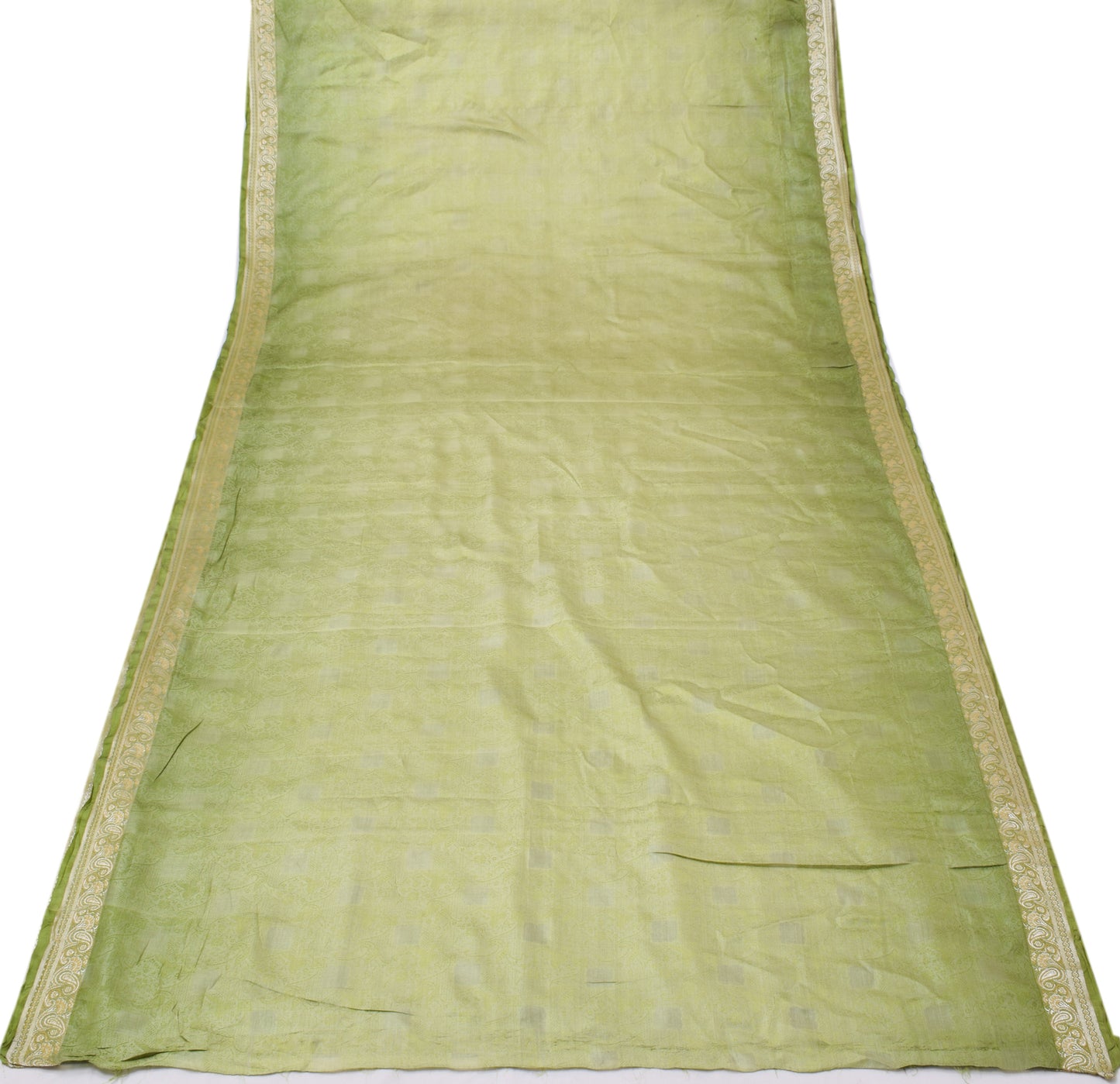 Sushila Vintage Green Sari Pure Silk Self Woven Floral Indian 5 Yard Sari Fabric