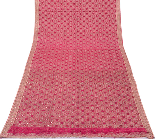 Sushila Vintage Magenta Saree Art Organza Silk Embroidered Floral Sari Fabric