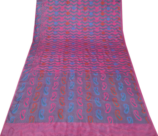 Sushila Vintage Magenta Saree 100% Pure Silk Woven Paisley Sari Craft Fabric