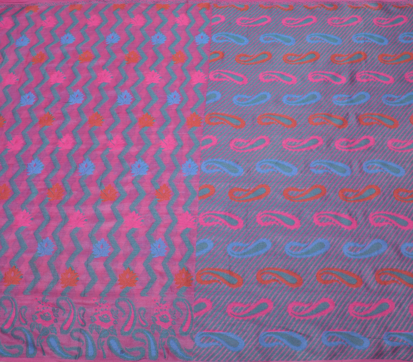 Sushila Vintage Magenta Saree 100% Pure Silk Woven Paisley Sari Craft Fabric