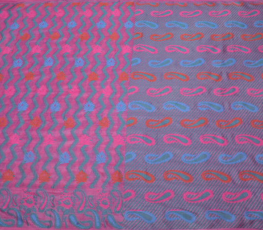 Sushila Vintage Magenta Saree 100% Pure Silk Woven Paisley Sari Craft Fabric