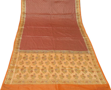 Sushila Vintage Maroon Saree 100% Pure Silk All Over Weaving Floral Sari Fabric