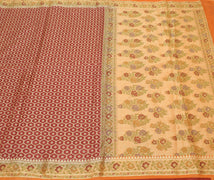 Sushila Vintage Maroon Saree 100% Pure Silk All Over Weaving Floral Sari Fabric