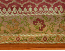 Sushila Vintage Maroon Saree 100% Pure Silk All Over Weaving Floral Sari Fabric