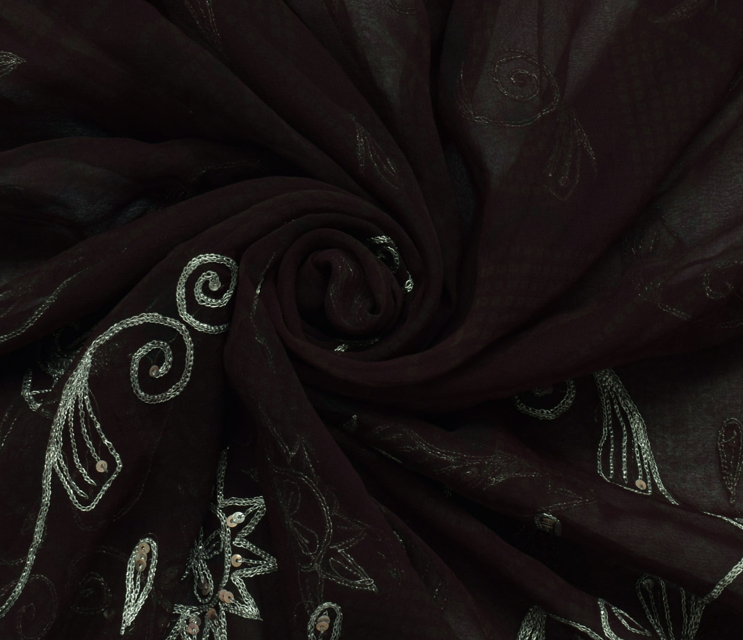 Sushila Vintage Brown Saree Blend Georgette Silk Embroidered Peacock Sari Fabric
