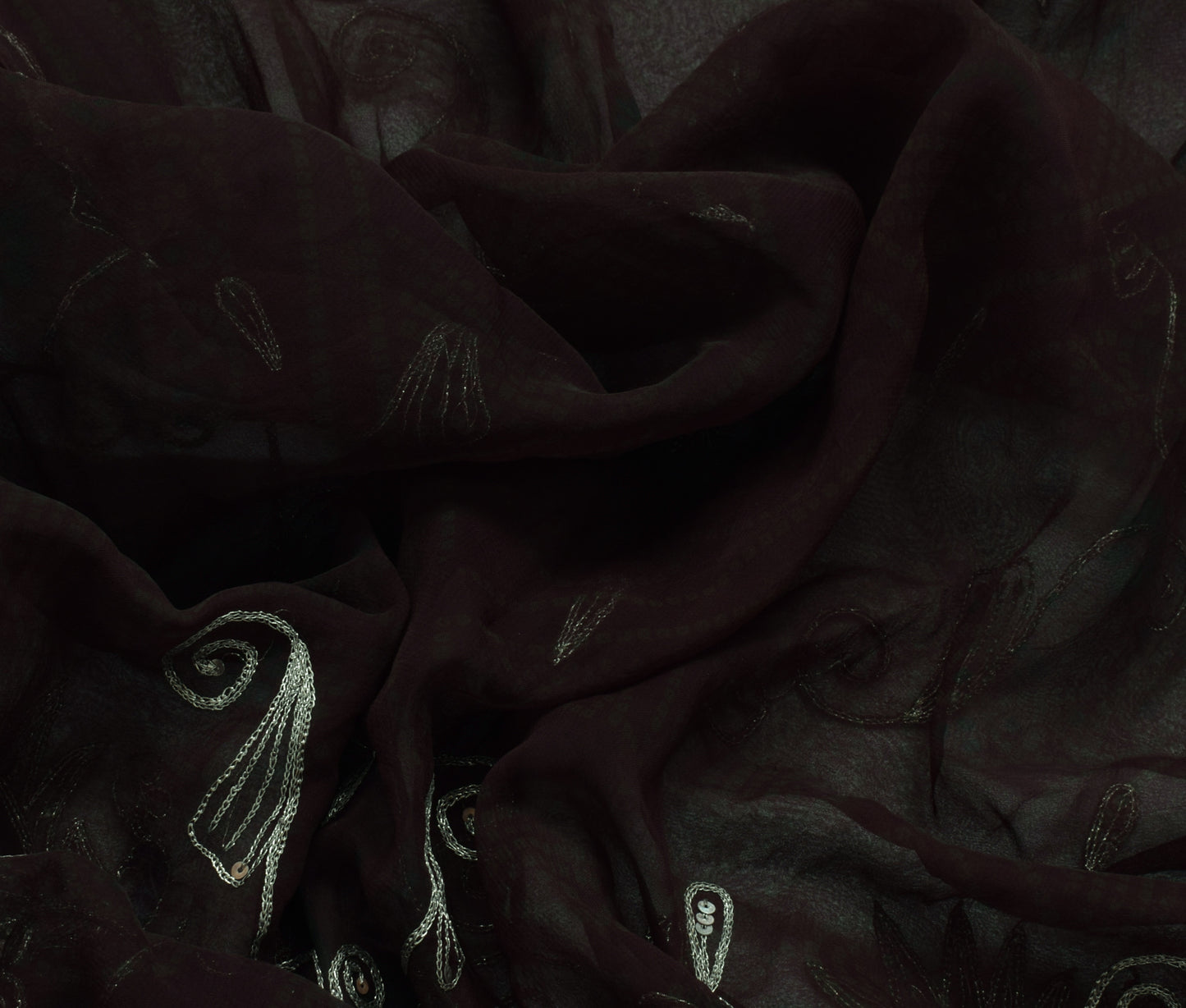 Sushila Vintage Brown Saree Blend Georgette Silk Embroidered Peacock Sari Fabric