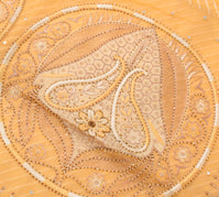 Sushila Vintage Cream Saree Pure Tissue Organza Silk Hand Beaded Sari Fabric