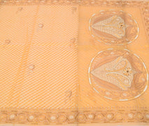 Sushila Vintage Cream Saree Pure Tissue Organza Silk Hand Beaded Sari Fabric