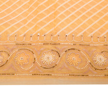 Sushila Vintage Cream Saree Pure Tissue Organza Silk Hand Beaded Sari Fabric