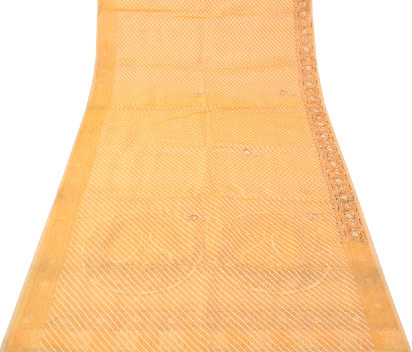 Sushila Vintage Cream Saree Pure Tissue Organza Silk Hand Beaded Sari Fabric
