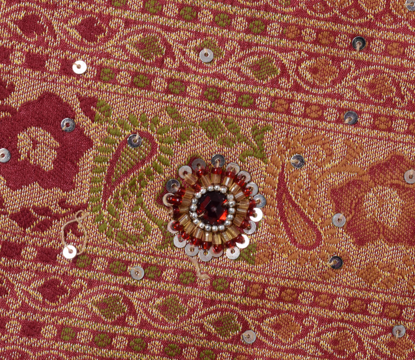 Sushila Vintage Mustard Saree Pure Tussar Silk Hand Beaded & Woven Paisley Sari Fabric