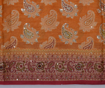 Sushila Vintage Mustard Saree pure Silk Hand Beaded & Woven Paisley Sari Fabric