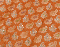 Sushila Vintage Mustard Saree pure Silk Hand Beaded & Woven Paisley Sari Fabric